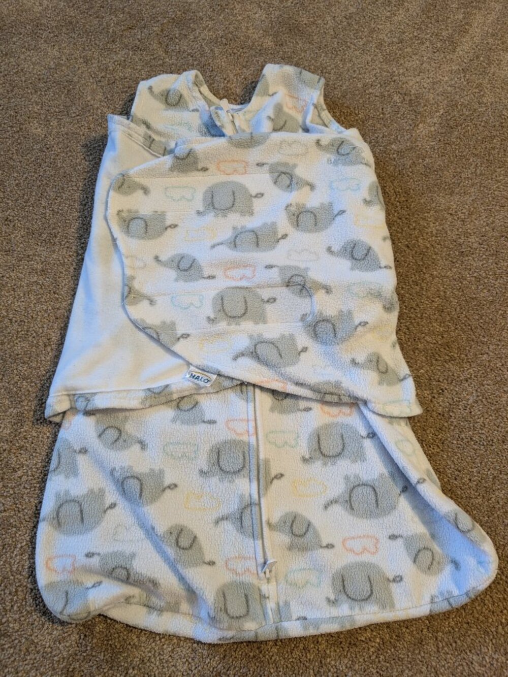 Halo sleep sack swaddle fleece nb newborn elephants and clouds